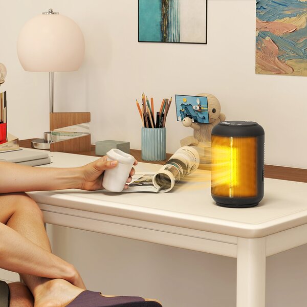 HOMCOM Stufa Elettrica a 3 Modalità, Riscaldatore Elettrico e Regolabile con Timer 24h, in PP e PA Ignifugo, 14x14x21.5 cm, Nero | Aosom Italy