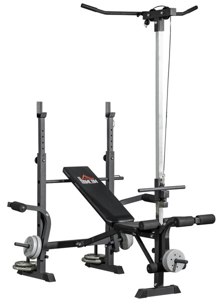 HOMCOM Panca Fitness con Leg Press, Squat Rack e Leg Extension, in Acciaio e PU, 180x134x200 cm, Nero e Argento | Aosom Italy