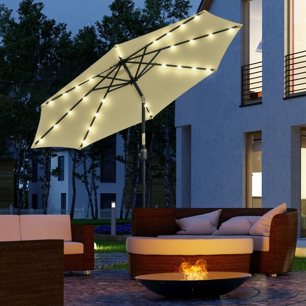 Outsunny Ombrellone da Giardino Inclinabile Ø265 cm con 32 Luci LED Solari e Manovella, Beige | Aosom Italy