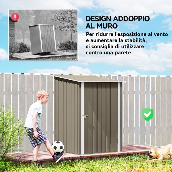 Outsunny Casetta da Giardino Porta Attrezzi in Acciaio Galvanizzato con Porta, 100x104x160 cm, Marrone e Bianco | Aosom Italy