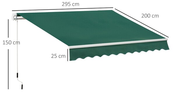 Outsunny Tenda da Sole Regolabile per Esterno a Bracci Avvolgibile con Apertura a Manovella, 295x200 cm, Verde | Aosom Italy
