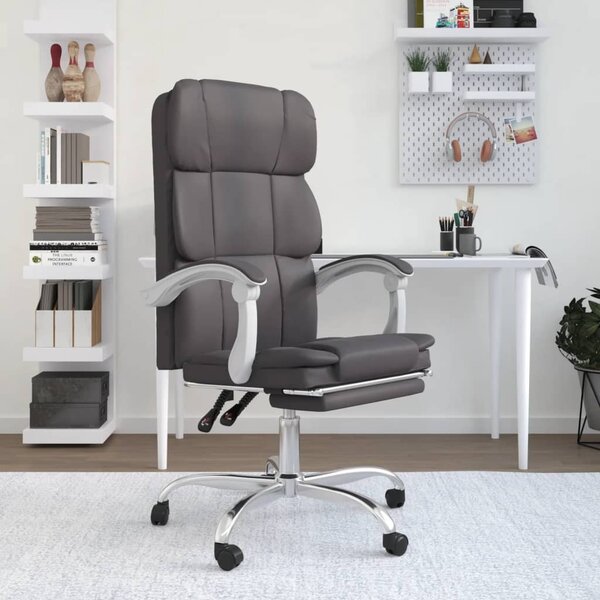 The Living Store Sedia da ufficio reclinabile in Pelle finta grigia