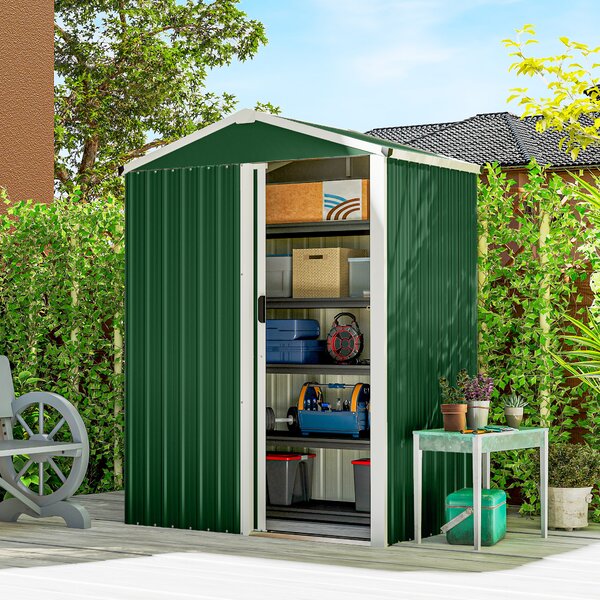 Outsunny Casetta da Giardino in Acciaio 1.1m² con Porta Scorrevole Bloccabile, 136x87x179 cm, Verde | Aosom Italy