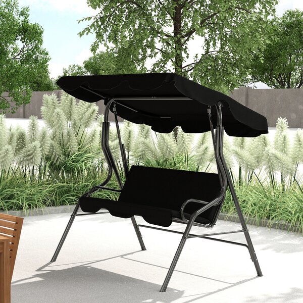 Outsunny Dondolo 3 Posti con Tettuccio Regolabile e Cuscini, in Acciaio e Poliestere, 170x110x153 cm, Nero | Aosom Italy
