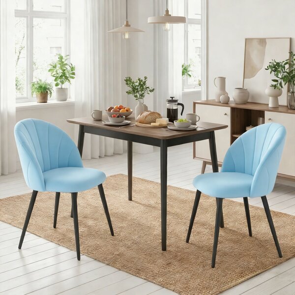 HOMCOM Set 2 Sedie da Pranzo Imbottite con Schienale a Conchiglia in Velluto, 52x55x79 cm, Azzurro | Aosom Italy