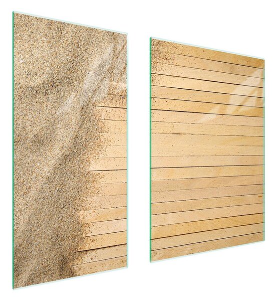 Piastre copri fornelli 2 pezzi 75x52 Copri piano cottura in Vetroceramica tagliere in vetro legno sabbia
