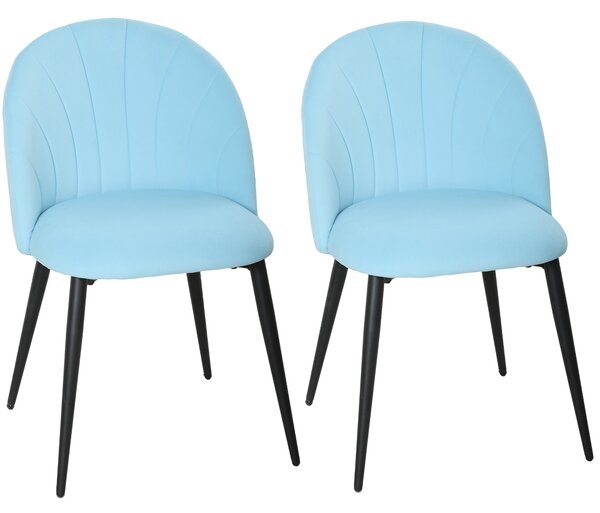 HOMCOM Set 2 Sedie da Pranzo Imbottite con Schienale a Conchiglia in Velluto, 52x55x79 cm, Azzurro | Aosom Italy