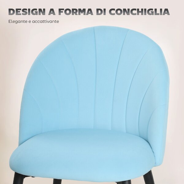 HOMCOM Set 2 Sedie da Pranzo Imbottite con Schienale a Conchiglia in Velluto, 52x55x79 cm, Azzurro | Aosom Italy