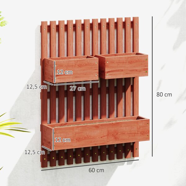Outsunny Fioriera Verticale a Doghe da esterno con 3 Vasi Rimovibili, in Legno di Abete, 60x16x80 cm, Marrone | Aosom Italy