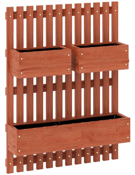 Outsunny Fioriera Verticale a Doghe da esterno con 3 Vasi Rimovibili, in Legno di Abete, 60x16x80 cm, Marrone | Aosom Italy