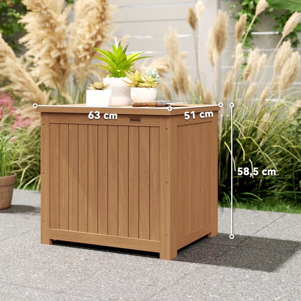Outsunny Cassapanca da Esterno 130L con Coperchio Cerniere e Cinghia, in Legno, 63x51x58.5 cm, Marrone | Aosom Italy