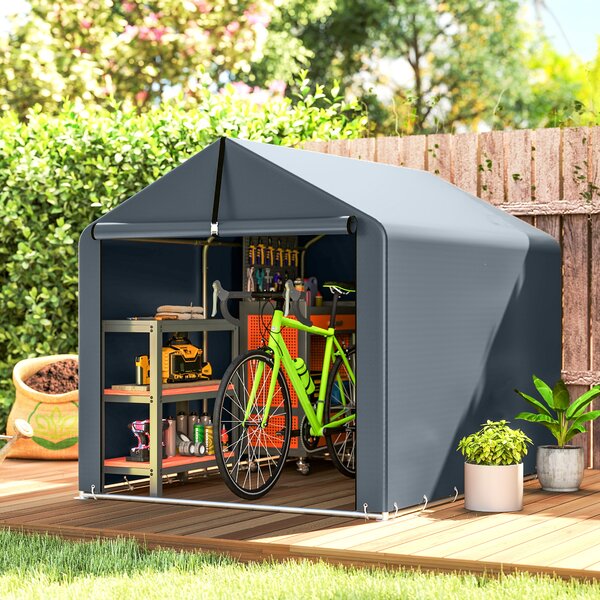 Outsunny Tenda Garage con Copertura Rinforzata Impermeabile e Ingresso Zip, in Acciaio Zincato, 162x221.5x163 cm, Grigio | Aosom Italy