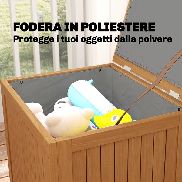 Outsunny Cassapanca da Esterno 130L con Coperchio Cerniere e Cinghia, in Legno, 63x51x58.5 cm, Marrone | Aosom Italy
