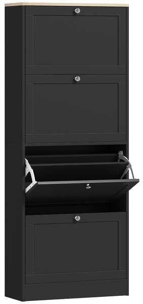 HOMCOM Scarpiera Salvaspazio a 4 Cassetti con Ripiani Regolabili su 2 Livelli, 60x23.5x153.3 cm, Nero | Aosom Italy