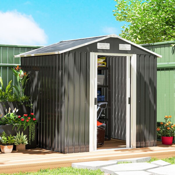 Outsunny Capanno da Giardino in Acciaio con 2 Porte Scorrevoli, Nero, 2,6 m² | Aosom Italy