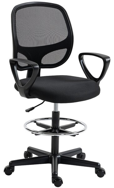 HOMCOM Sedia Ufficio Ergonomica Girevole in Rete Traspirante con Anello Poggiapiedi e Altezza Regolabile, Nero | Aosom Italy