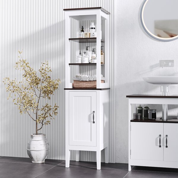 HOMCOM Mobile Bagno Alto Stretto, Mobiletto Bagno Salvaspazio con 3 Ripiani Aperti, Ripiano Regolabile, per Lavanderia, 40x38x162.5 cm, Bianco | Aosom Italy