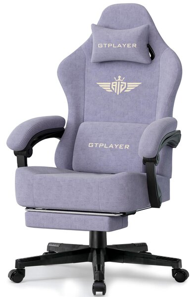 GTPLAYER sedia da gioco Poltrona da gioco ergonomica Sedia da scrivania Sedia da ufficio con superficie in tessuto Cuscino di seduta a molla, braccioli di collegamento, con poggiapiedi