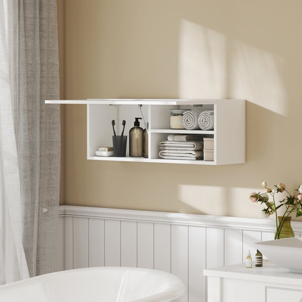 HOMCOM Mobiletto Bagno Pensile con Anta a Ribalta e Ripiani, 80x25x30 cm, Bianco | Aosom Italy