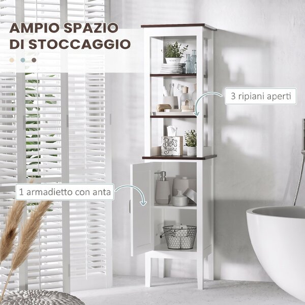 HOMCOM Mobile Bagno Alto Stretto, Mobiletto Bagno Salvaspazio con 3 Ripiani Aperti, Ripiano Regolabile, per Lavanderia, 40x38x162.5 cm, Bianco | Aosom Italy