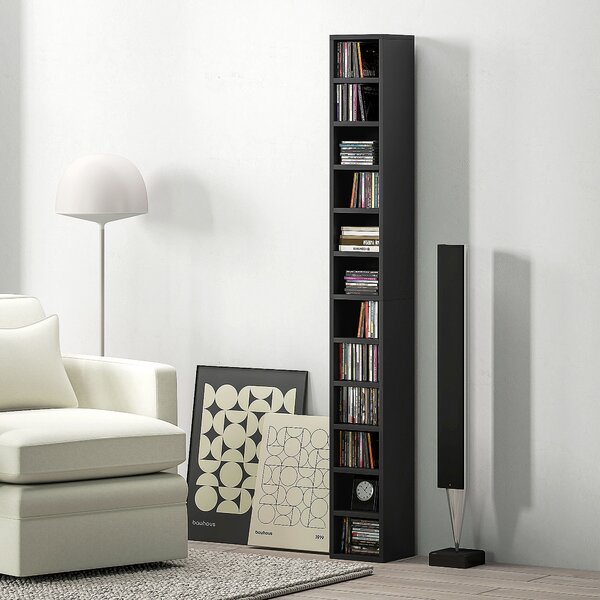 HOMCOM Mobile Libreria Porta CD a 12 Ripiani per 204 CD, in MDF e Truciolato, 21x20x175 cm, Nero | Aosom Italy