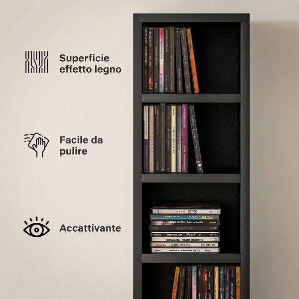 HOMCOM Mobile Libreria Porta CD a 12 Ripiani per 204 CD, in MDF e Truciolato, 21x20x175 cm, Nero | Aosom Italy