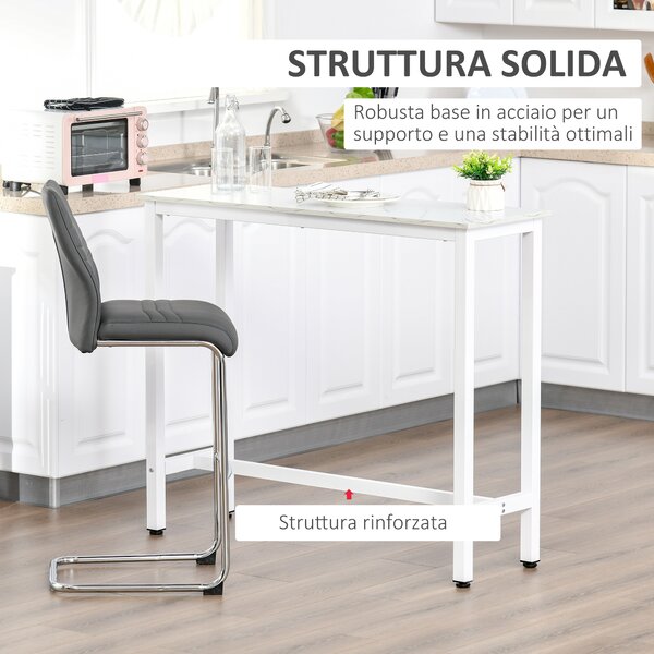 HOMCOM Tavolo da Bar Moderno con Gambe in Acciaio, 120x40x100 cm, Bianco | Aosom Italy