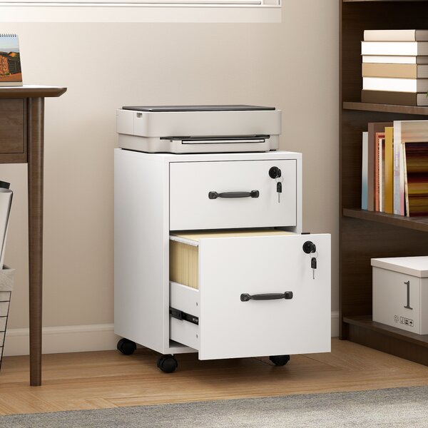 HOMCOM Schedario da Ufficio con 2 Cassetti, Ruote a Freno, Cassettiera Scrivania per Lettera/Formato A4, 40x40x54.1 cm, Bianco | Aosom Italy