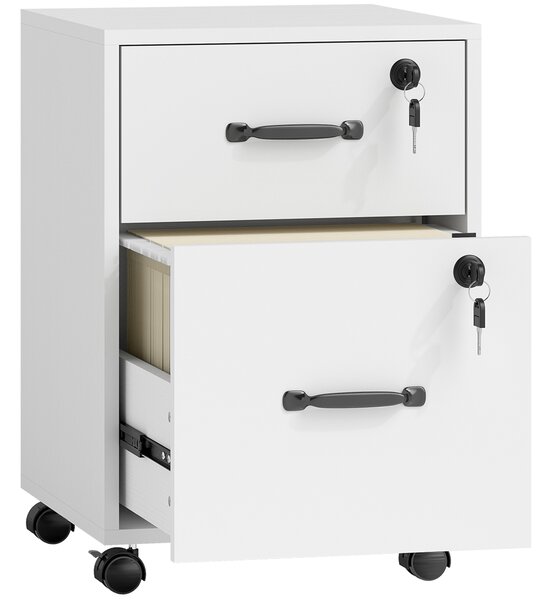 HOMCOM Schedario da Ufficio con 2 Cassetti, Ruote a Freno, Cassettiera Scrivania per Lettera/Formato A4, 40x40x54.1 cm, Bianco | Aosom Italy