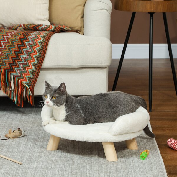 Cuccia Divanetto per Cani e Gatti 47x40x20 cm con Schienale Sfoderabile in Peluche Crema