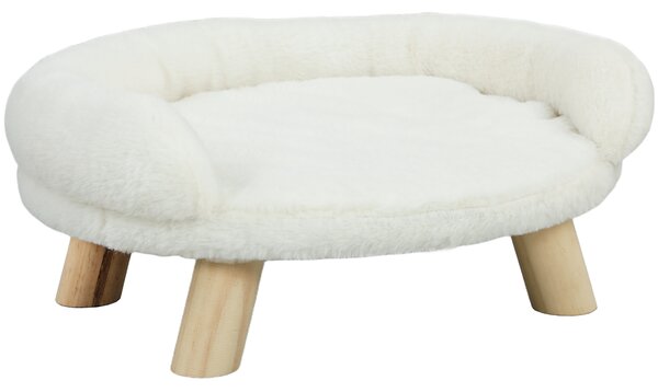 Cuccia Divanetto per Cani e Gatti 47x40x20 cm con Schienale Sfoderabile in Peluche Crema