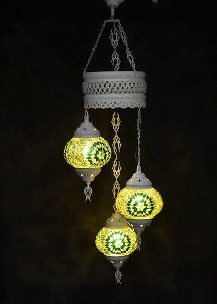 Lampada orientale con 3 sfere di vetro verde, lampadario a mosaico per un'illuminazione d'atmosfera