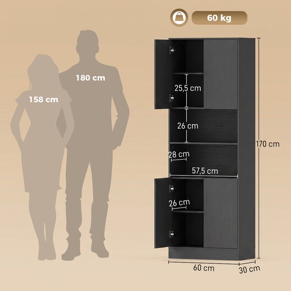 HOMCOM Dispensa Cucina 170cm, Contenitore con Mensola Regolabile, Effetto Legno Nero | Aosom Italy