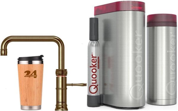 "QUOOKER CLASSIC FUSION SQUARE bocca fissa ottone patina VAQ PRO3 con CUBE 2 *Il rubinetto che può fare tutto! (3CFSPTNCUBE)" (2-St) Rubinetto per acqua bollente a 100°C con sistema per acqua potabile *Inclusa tazza termica