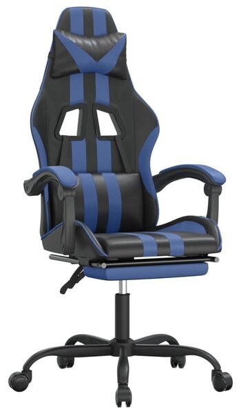Sedia da Gaming con Poggiapiedi Nero e Blu in Pelle finta