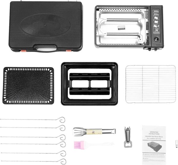Barbecue a gas, design portatile, compatibile con doppia alimentazione, nero