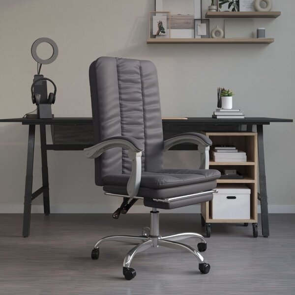 The Living Store Sedia da ufficio reclinabile in Pelle finta grigia