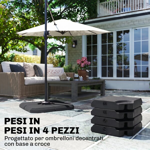Outsunny Base per Ombrellone a Braccio da 4 Pezzi Riempibile con Acqua o Sabbia per Basi a Croce da 100x100cm, Nero|Aosom