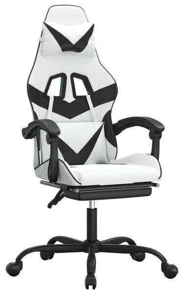 Sedia da Gaming con Poggiapiedi Bianco e Nero in Pelle finta