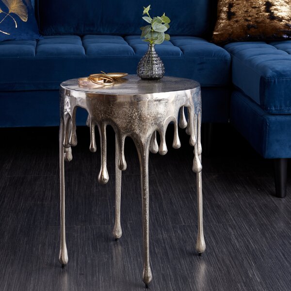 Riess-ambiente Tavolino stravagante LIQUID LINE 50 cm argento, design a goccia, metallo, alluminio, rotondo, tavolino da salotto