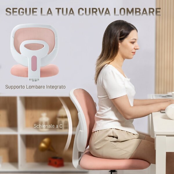 HOMCOM Sedia da Ufficio Ergonomica Girevole in Tessuto a Rete Traspirante Senza Braccioli, Altezza Regolabile, Rosa | Aosom Italy