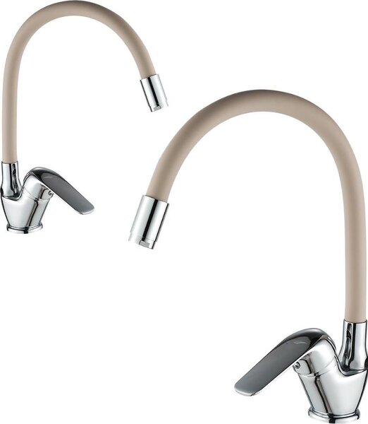 Rubinetto da lavello indipendente con bocca flessibile, rubinetteria da cucina beige