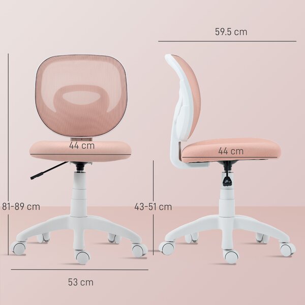 HOMCOM Sedia da Ufficio Ergonomica Girevole in Tessuto a Rete Traspirante Senza Braccioli, Altezza Regolabile, Rosa | Aosom Italy