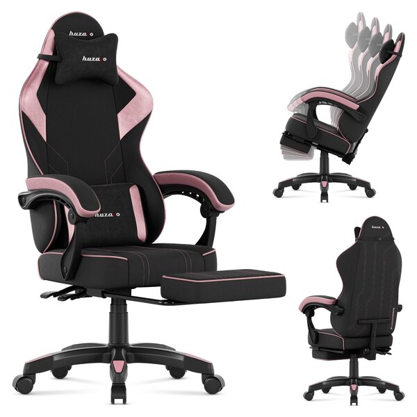 Huzaro Force 3.7 Pink sedia da gioco con poggiapiedi - Sedia ergonomica girevole con cuscino e schienale regolabile