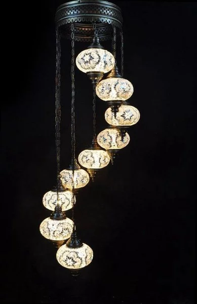 Lampada da sospensione pasquale Mosaico Bianco 9 sfere Lampadario Lampada da soffitto Anatolia Design 160 cm