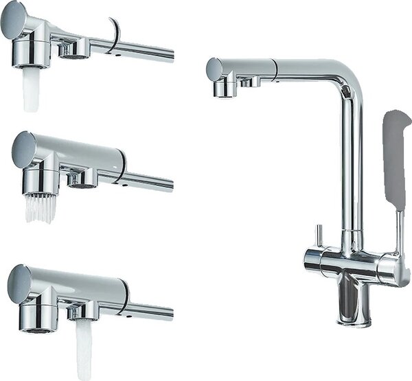 Rubinetto da cucina, funzione spray estraibile, materiale ottone, rubinetto cromato