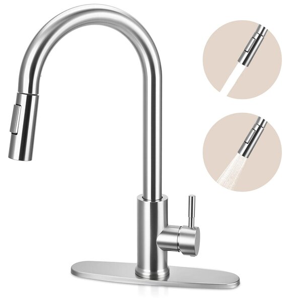 Miscelatore da cucina - Tubo estensibile da 60 cm - 2 funzioni spray - Rotazione a 360° - Montaggio senza attrezzi - Argento