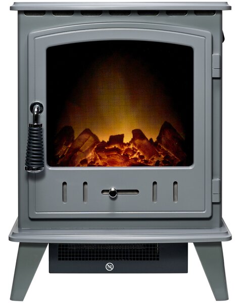 Adam Aviemore caminetto elettrico in smalto grigio,stufe elettriche per soggiorno e interni,caminetto elettrico con fiamme LED, termica 0,9– 1,8kW
