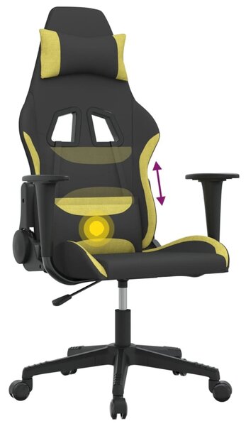 Sedia da gaming vidaXL con funzione massaggio, tessuto nero e verde chiaro