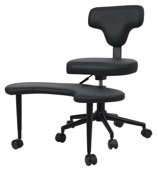 Sedia da ufficio a gambe incrociate, design ergonomico, supporto lombare, nero
